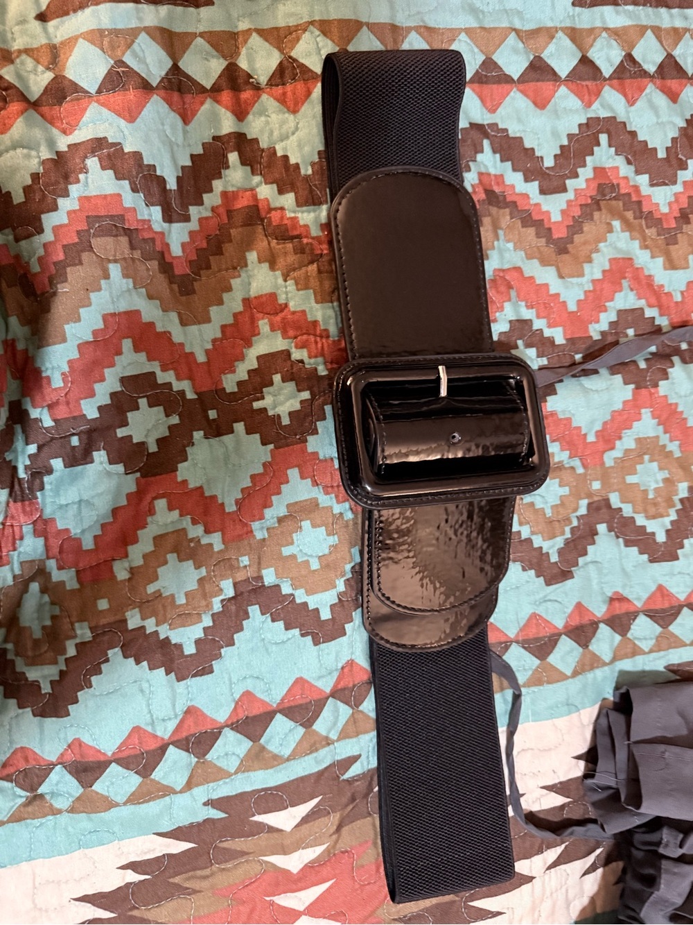 Wide Black Elastic Belt with Patent Buckle